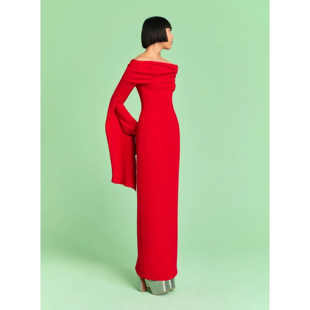 SOLACE LONDON Arden Draped Off-the-Shoulder Maxi Red Dress Size 2
